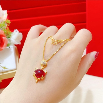 Picture of Real-Gold_Plating Fox_Eye Lucky Neckless For Women ( Gold )