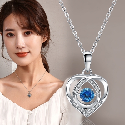 Picture of High Quality 925 Silver Blue Heart-Beat Love Neckless for Girls ( Gold )