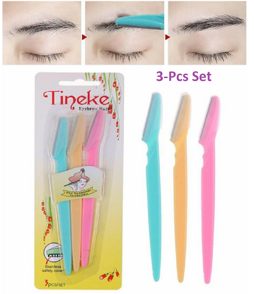 Picture of 3pcs Colorful Eyebrow Trimmer Face Hair Razors Women Eyebrow Shaver Hair Removal Makeup Tools