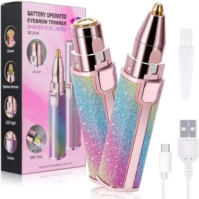 Picture of 2 in 1 Eyebrow Trimmer & Face Hair Remover for Women wirh Light Rechargeable Waterproof Painless Facial Hair Removal for Lips Nose Face Body