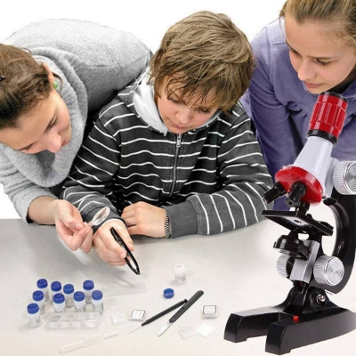 Picture of Smartasin Microscope Beginner Microscope Kit Science Kits for Kids -LED 100X, 400x, and 1200x Magnification, Great Gifts Educational Toys for Kids