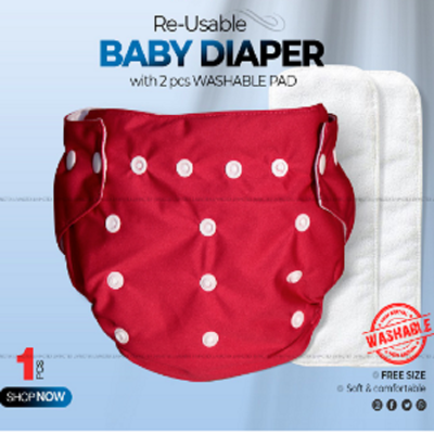 Picture of Washable Baby Cloth Diaper with 1 Pad – 3-Layer Protection