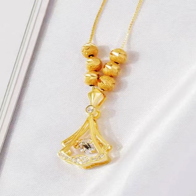 Picture of High Quality Ball & Ginkgo Leaf pendant Shape Comb Necklace for Women and Girls, Gold Plated Titanium Chain ( Gold )