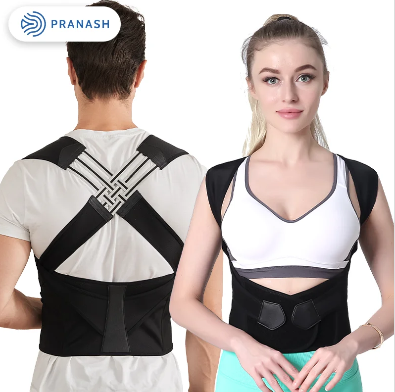 Picture of New Premium Adjustable Back Posture Corrector Back Pain Relief Belt Spine Waist Support Correction Straps Posture Belt For Men Women - Black Upper And Lower Back Support