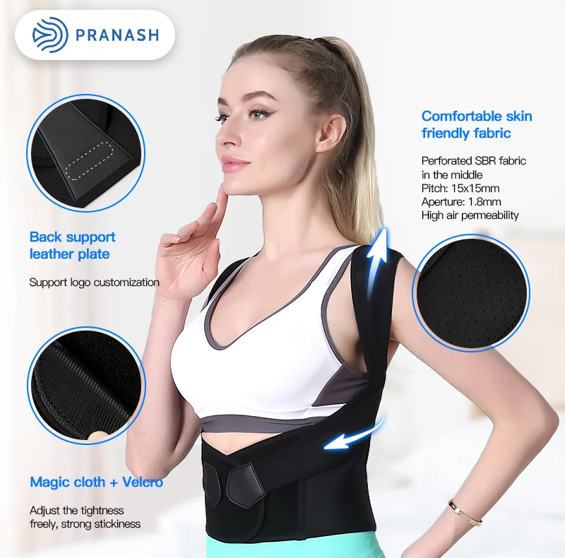 Picture of New Premium Adjustable Back Posture Corrector Back Pain Relief Belt Spine Waist Support Correction Straps Posture Belt For Men Women - Black Upper And Lower Back Support