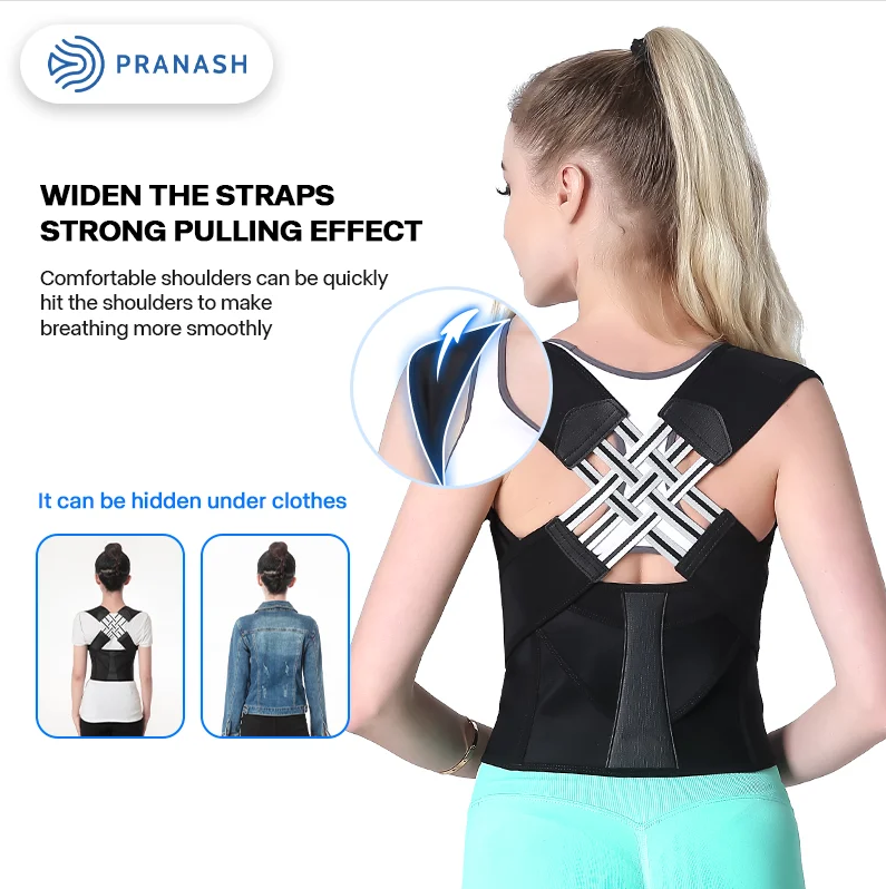 Picture of New Premium Adjustable Back Posture Corrector Back Pain Relief Belt Spine Waist Support Correction Straps Posture Belt For Men Women - Black Upper And Lower Back Support