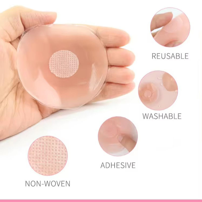 Picture of Women Bra Nipple Cover Bras Push Up Bra Nipple Stickers Bra Without Straps Invisible Female Adhesive Nipple Stickers-2pcs ( Skin Color )