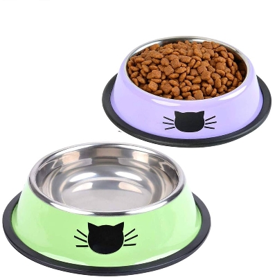 Picture of Cat Bowl Pet Bowl Stainless Steel Cat Food Water Bowl with Non-Slip Rubber Base