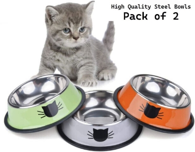 Picture of Cat Bowl Pet Bowl Stainless Steel Cat Food Water Bowl with Non-Slip Rubber Base