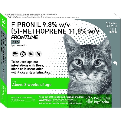 Picture of Frontline Plus Flea & Tick Spot On for Cats (0.50ml x 3 pipettes)