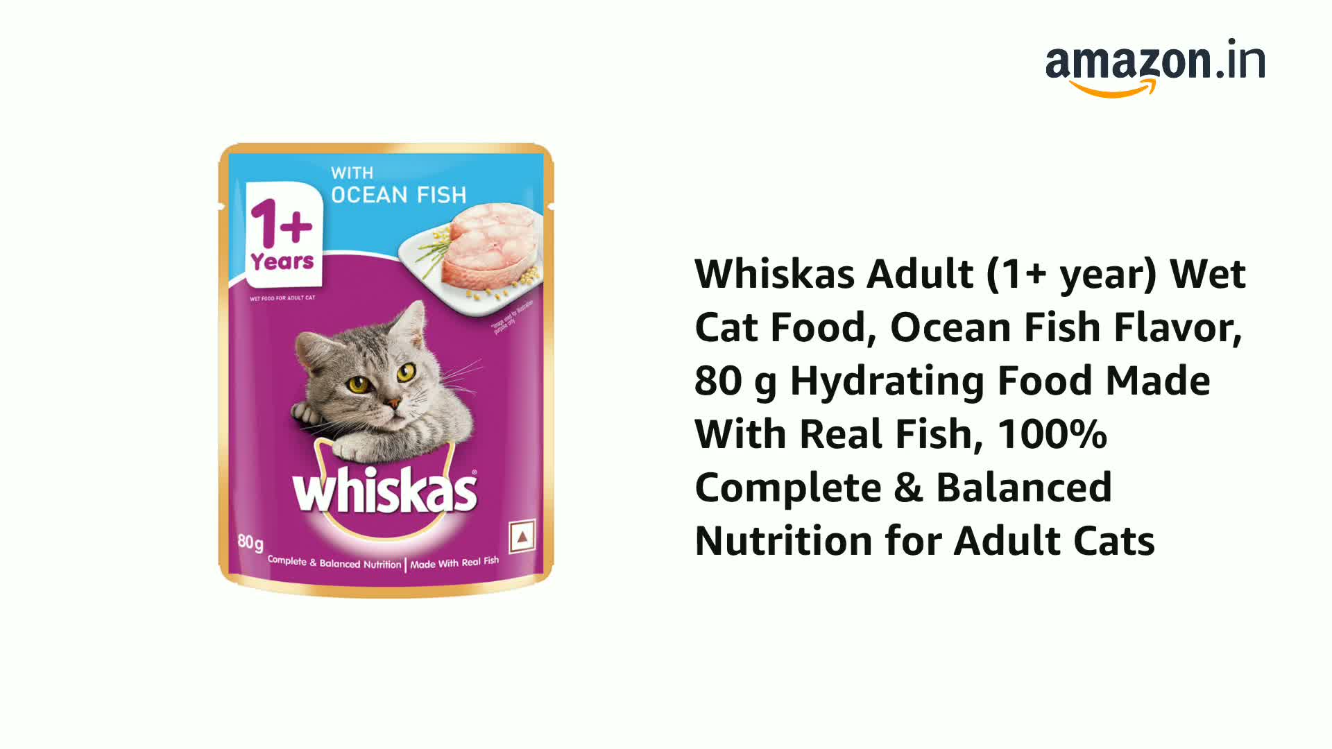 Picture of Whiskas Adult (+1 year) Wet Cat Food Ocean Fish 80g Pouch