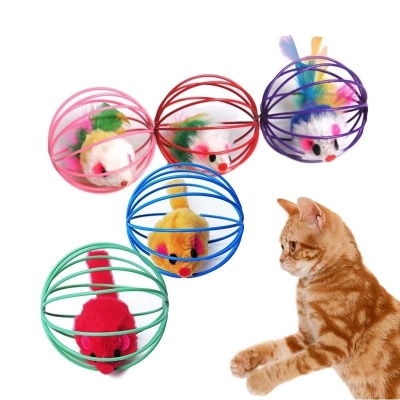 Picture of Cat Scratch Ball Toys Cat Interactive Toys Simulated Mouse in Rat Cage Ball Toy Funny Cat Toys Pet Accessories