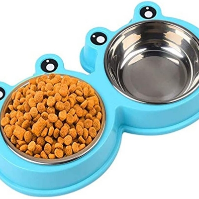 Picture of Frog eye stainless steel pet double bowl for cats