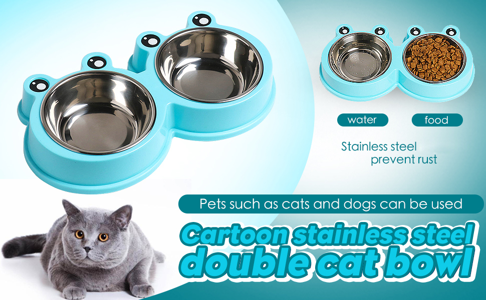 Picture of Frog eye stainless steel pet double bowl for cats