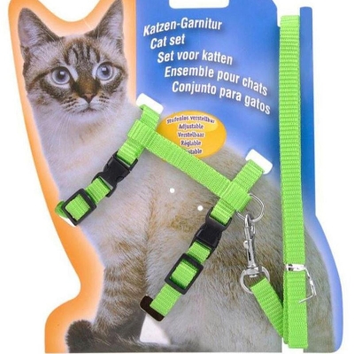 Picture of Generic Nylon Pet Cat Kitten Adjustable Harness Lead Leash Collar Belt Safety Rope Green Colour
