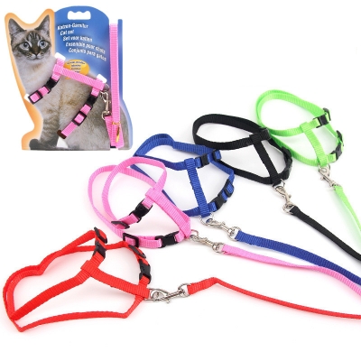 Picture of Generic Nylon Pet Cat Kitten Adjustable Harness Lead Leash Collar Belt Safety Rope Pink Colour
