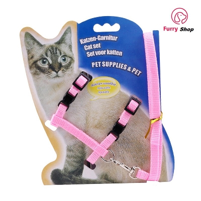 Picture of Generic Nylon Pet Cat Kitten Adjustable Harness Lead Leash Collar Belt Safety Rope Pink Colour