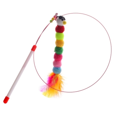 Picture of Cat Toy Steel Wire Feather Bell Teaser Wand Toy Kitten Play