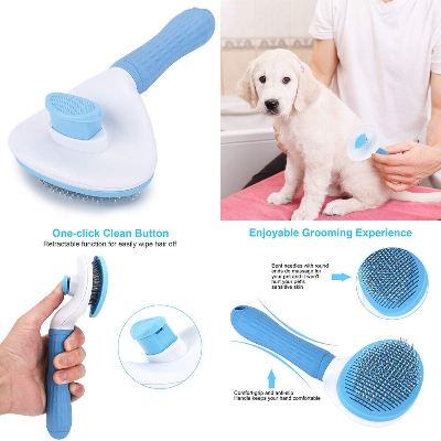Picture of Dog Cat Brush Self Cleaning Slicker Pet Grooming Brushes Hair Remover Comb