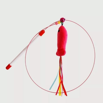 Picture of Cat Toy Feather Mouse Wand Cat Pet Toy Wire Chaser Wand Teaser Feather With Bell
