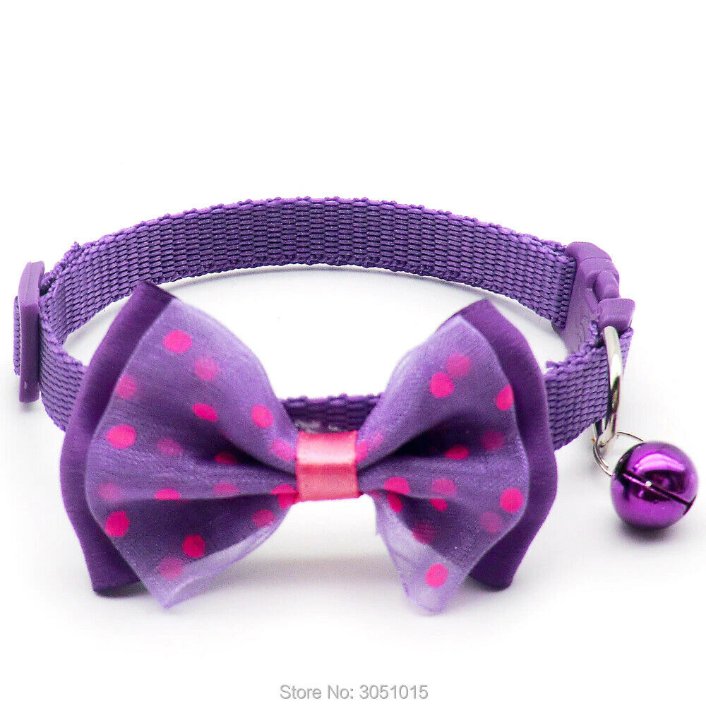 Picture of Pet tie Cat Collar Adjustable Dot Prints Doggy Bow Tie Purple Color