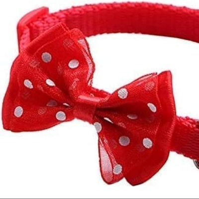 Picture of Pet tie Cat Collar Adjustable Dot Prints Doggy Bow Tie RED Color