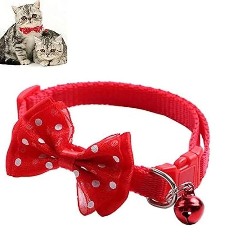 Picture of Pet tie Cat Collar Adjustable Dot Prints Doggy Bow Tie RED Color