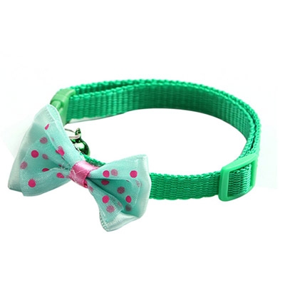 Picture of Pet tie Cat Collar Adjustable Dot Prints Doggy Bow Tie Green Color