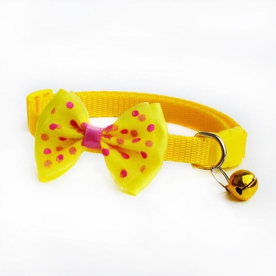 Picture of Pet tie Cat Collar Adjustable Dot Prints Doggy Bow Tie Yellow Color
