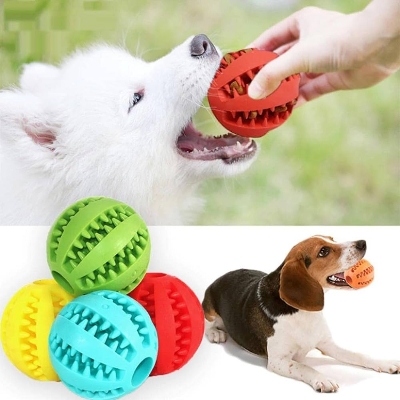 Picture of Toy for Indoor Pets, Pet Dog Toy Interactive Rubber Balls for Small Large Dogs Puppy Cat Chewing Toys Pet Teeth Cleaning Indestructible Dog Food Ball