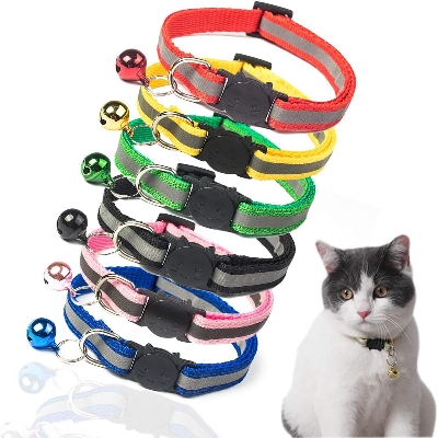 Picture of Adjustable Reflective Pet Cat Collar With Bell Puppy Neck Strap Soft For Small Dog Collars Cat Belt