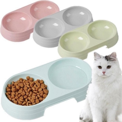 Picture of 1Pc Cheap Candy Color Plastic Pet Double Bowls Creative Non-Slip Bowl Pet Food Water Feeder Dog Cat Bowl Pet Feeding Supplies