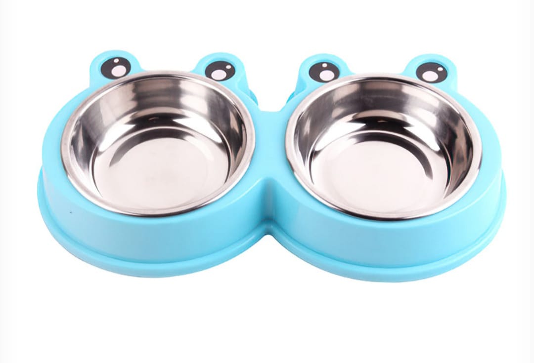 Picture of Stainless steel pet food double bowl for cat