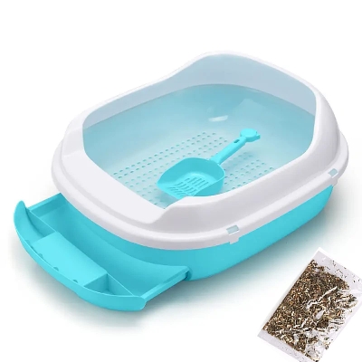 Picture of Emily Pets Cat Litter Box Pet Cat Toilet I Semi-Enclosed Litter Box I High Fence I Detachable Tray Outdoor or Indoor Dog Potty,Free Catnip and Free Spoon(Pack of 3)