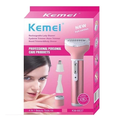 Picture of Kemei KM-6637 Multifunctional 4 in 1 Rechargeable woman body shaver Beard Eyebrow, Nose Trimmer