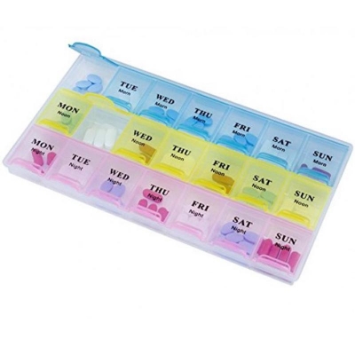Picture of 7 Days Medicine Kit box organizer with 21 grids Week day medicine box from Morning-noon-night - Medicine Box