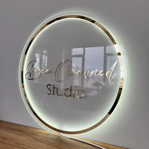 Picture of Custom Logo Business Neon Lights, Acrylic Decoration Office Door Sign, Wall Sign 3D Plaques for Hair Studio - Clear - 12x12 Inch