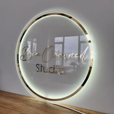 Picture of Custom Logo Business Neon Lights, Acrylic Decoration Office Door Sign, Wall Sign 3D Plaques for Hair Studio - Clear - 16x16 Inch