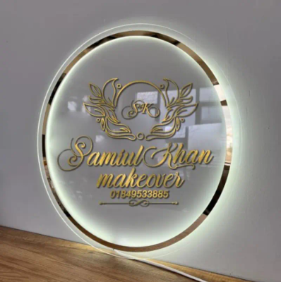 Picture of Custom Logo Business Neon Lights, Acrylic Decoration Office Door Sign, Wall Sign 3D Plaques for Hair Studio - Clear - 16x16 Inch