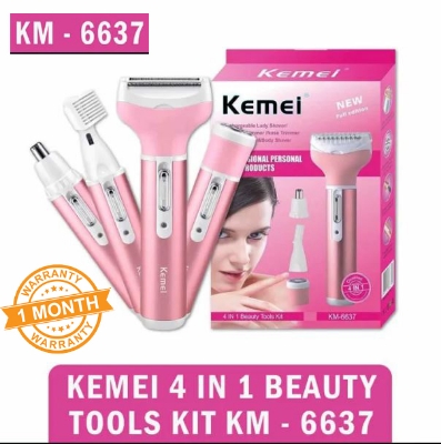 Picture of Kemei KM-6637 Multifunctional 4 in 1 Rechargeable woman body shaver Beard Eyebrow, Nose Trimmer set Female Electric shaver