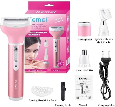 Picture of Kemei KM-6637 Multifunctional 4 in 1 Rechargeable woman body shaver Beard Eyebrow, Nose Trimmer set Female Electric shaver