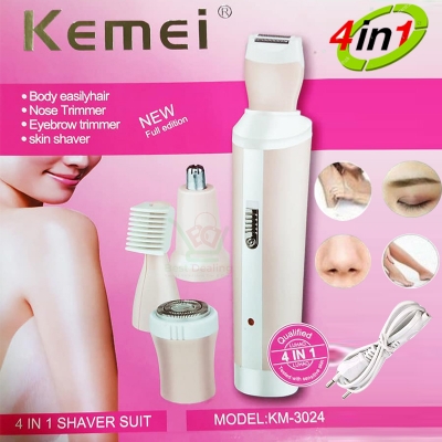 Picture of Kemei Km-3024 Multifunctional 4 In 1 Rechargeable Face, Eyebrow, Nose, & Lady Shaver for Women
