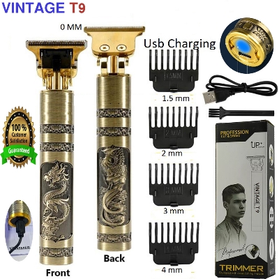 Picture of T9 Vintage USB 6500 charging cable with Rechargeable Hair Trimmer metal body Electric Hair Clipper Hair Cut Machine For Men