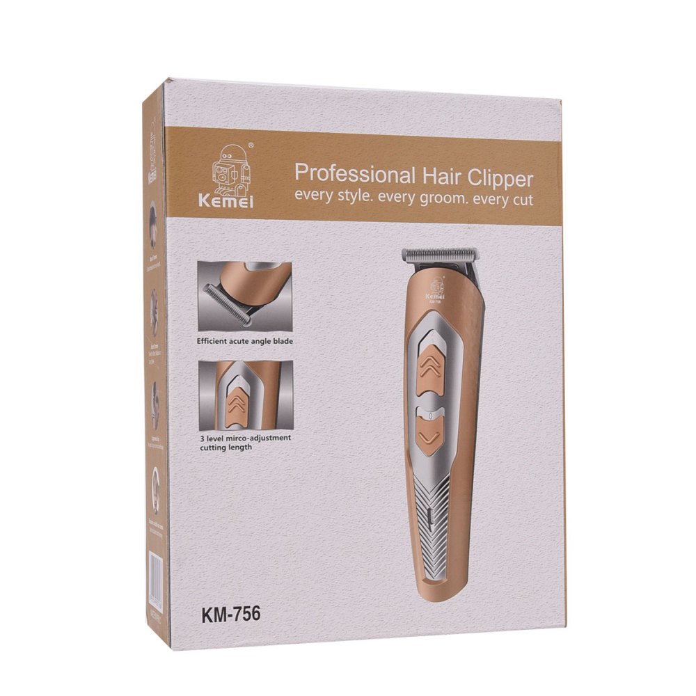Picture of Kemei KM-756 Hair Trimmer and Beard Trimmer 4 size Comb Gold.
