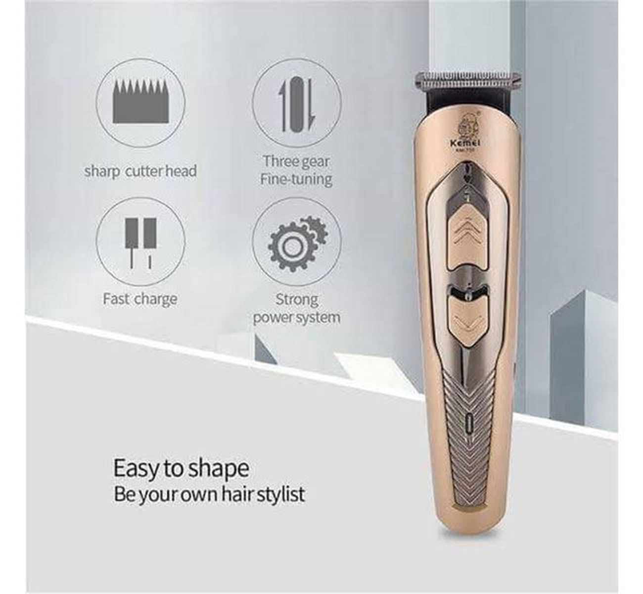 Picture of Kemei KM-756 Hair Trimmer and Beard Trimmer 4 size Comb Gold.
