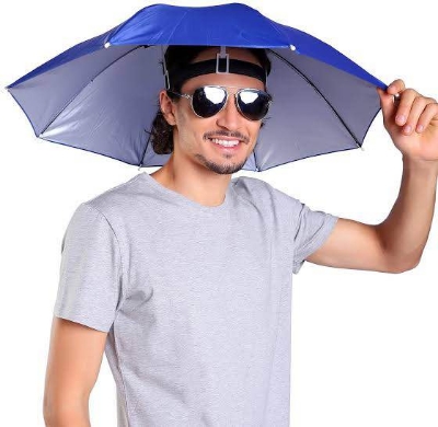 Picture of Umbrella Hat for Adults Women Men-Hands-Free Elastic Headband hat for Fishing/Camping/Farming/Gardening/Photography/Sports Events/Costume Fun - Blue