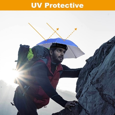 Picture of Umbrella Hat for Adults Women Men-Hands-Free Elastic Headband hat for Fishing/Camping/Farming/Gardening/Photography/Sports Events/Costume Fun - Blue