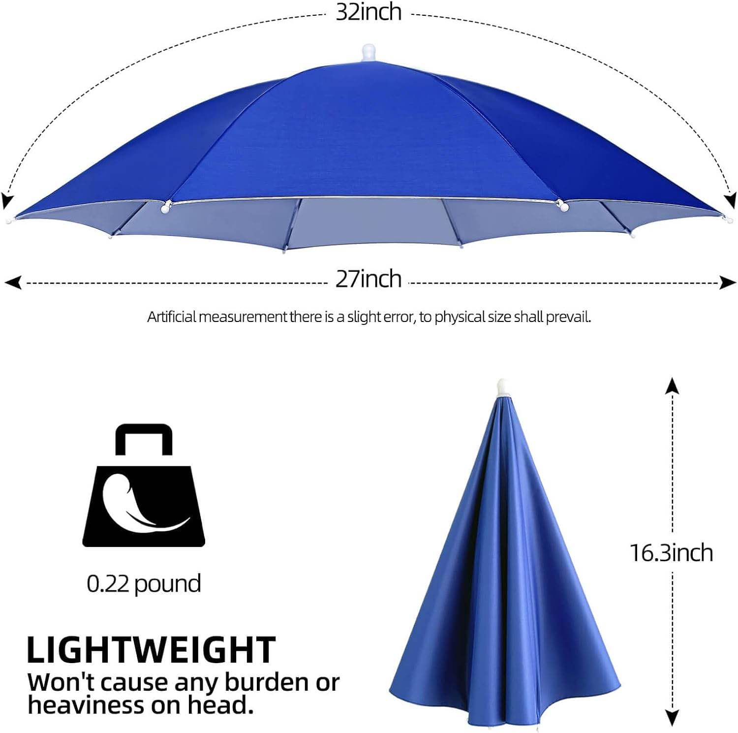 Picture of Umbrella Hat for Adults Women Men-Hands-Free Elastic Headband hat for Fishing/Camping/Farming/Gardening/Photography/Sports Events/Costume Fun - Blue