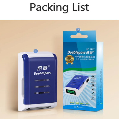 Picture of Doublepow K209 Fast Charging Charger with LED Display For 1.2V AA/AAA Size Ni-MH/Ni-Cd Rechargeable Battery with US 2-Pin Cable Plug Connector - 1 Piece