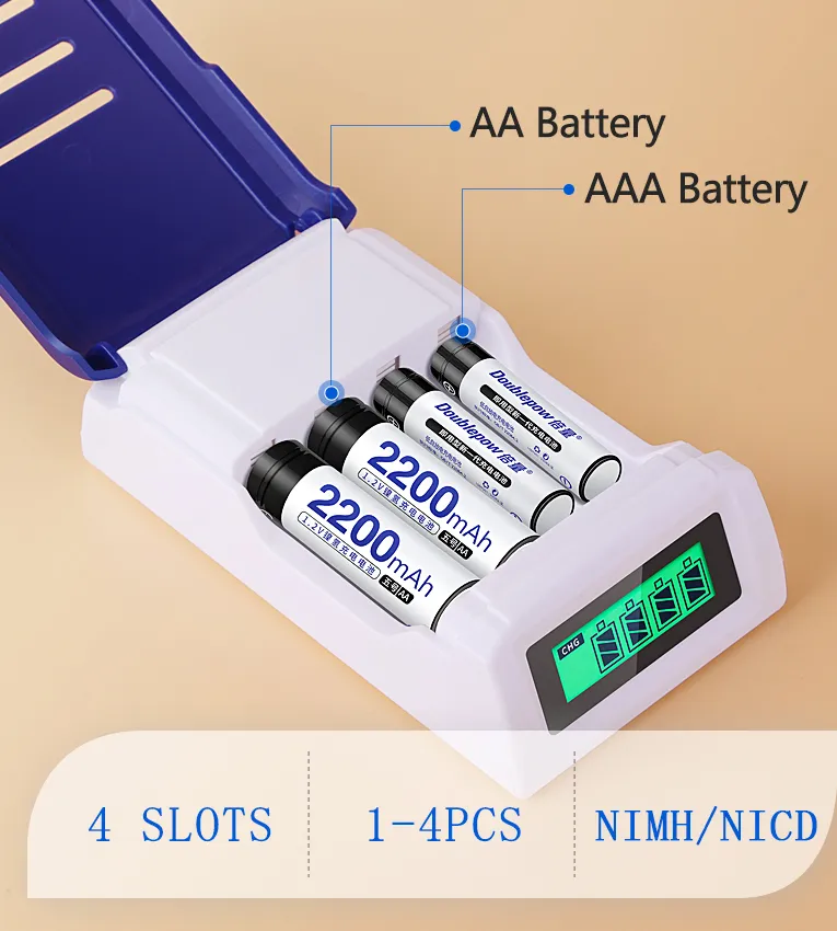 Picture of Doublepow K209 Fast Charging Charger with LED Display For 1.2V AA/AAA Size Ni-MH/Ni-Cd Rechargeable Battery with US 2-Pin Cable Plug Connector - 1 Piece